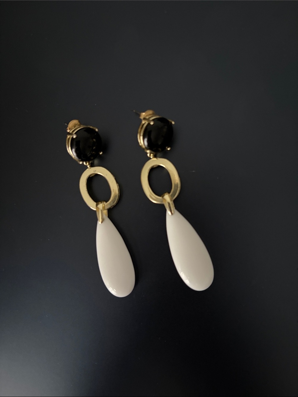 Gold Drop Earrings with Black and White Accents - Women Jewelry